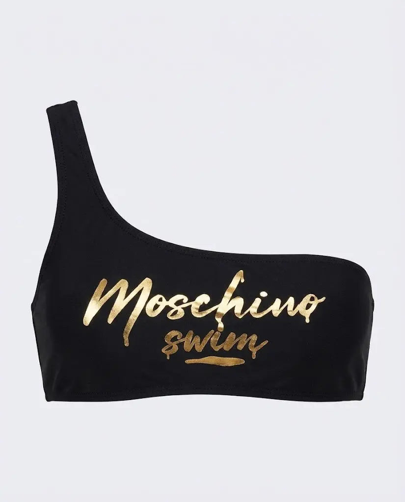 Costume Moschino Donna | Bikini Due Pezzi a Fascia | Logo Oro | Nero Moschino