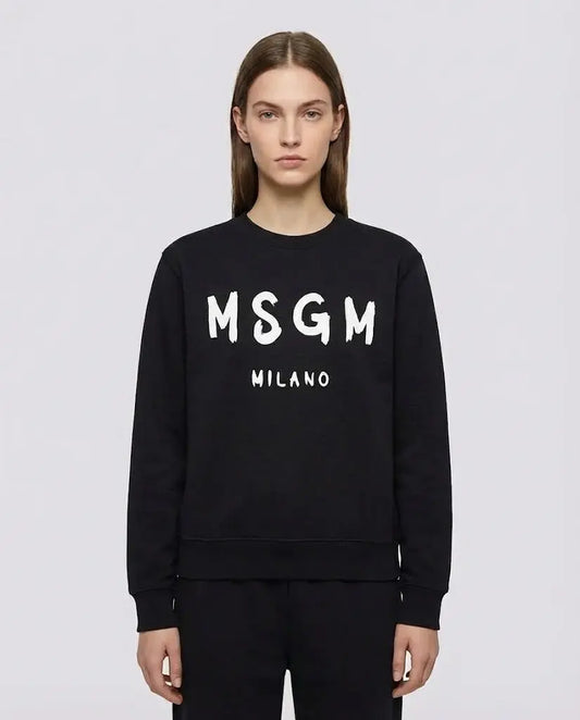 Felpa Msgm | Modello Unisex | Girocollo con Logo | Nero | Outlet MSGM