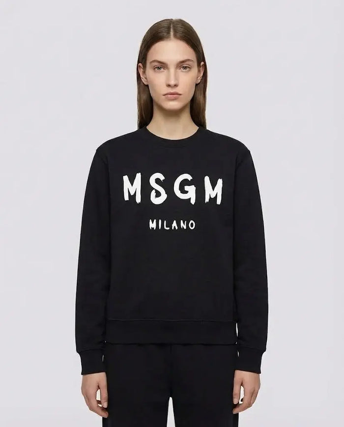 Felpa Msgm | Modello Unisex | Girocollo con Logo | Nero | Outlet MSGM