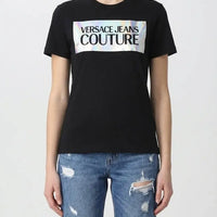 T Shirt Versace Jeans Couture Donna | Logo Glitter | Nero Versace Jeans