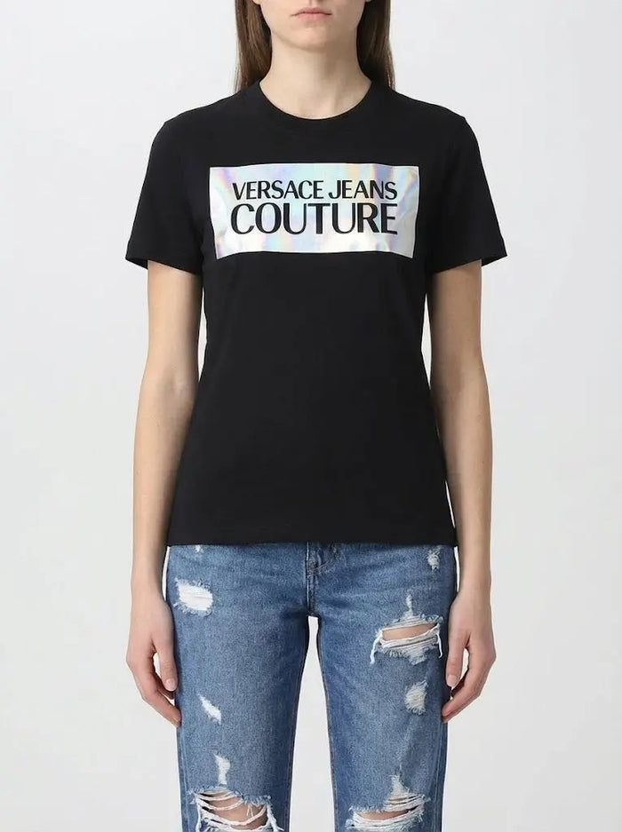 T Shirt Versace Jeans Couture Donna | Logo Glitter | Nero Versace Jeans